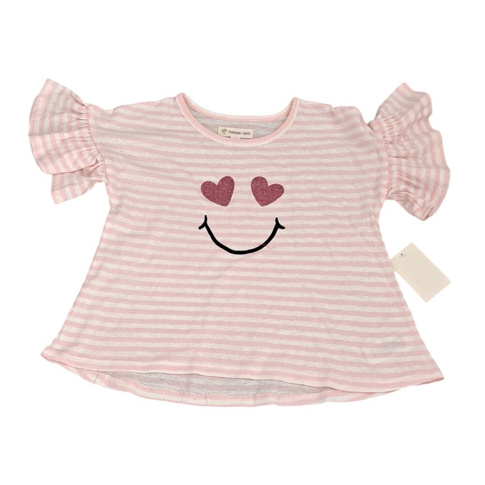 Tucker + Tate Girls Heart Pink Stripe Ruffle Sleeve Top Size 4 NWT